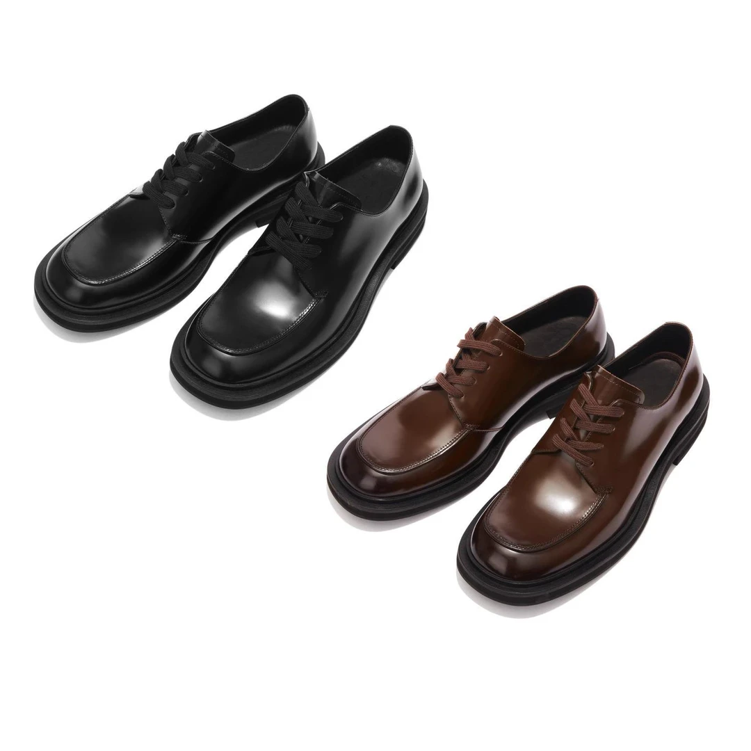 方头商务皮鞋男女潮款小众通勤德比鞋厚底内增高英伦风休闲新郎鞋