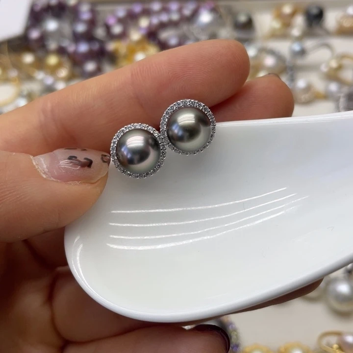 海水珍珠耳饰银S925镶嵌