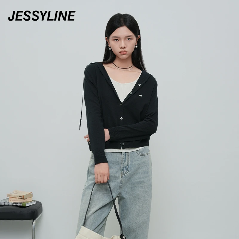 jessyline2025秋季新款 杰茜莱连帽短款针织开衫女 511204103