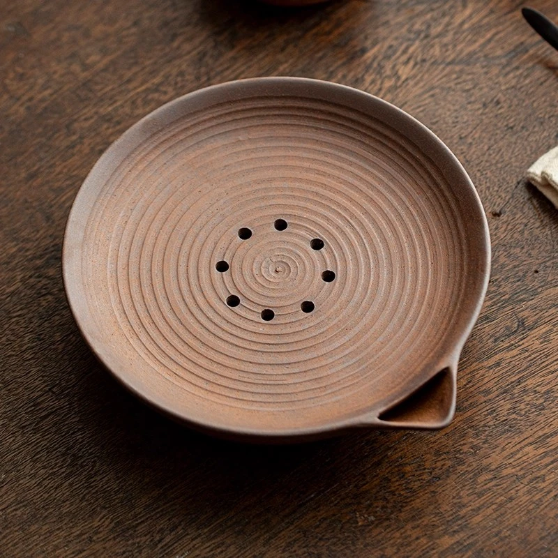 粗陶老岩泥壶承无釉手工复古储水简约干泡茶盘功夫茶道零配储水式