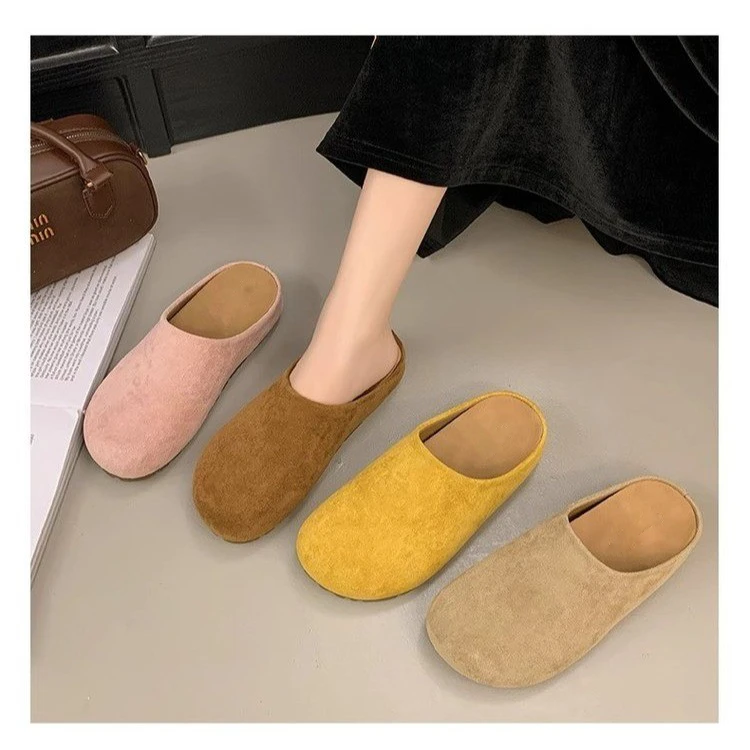 包头拖鞋女2025春夏新韩欧货厚底舒适磨砂皮休闲外穿拖鞋女潮