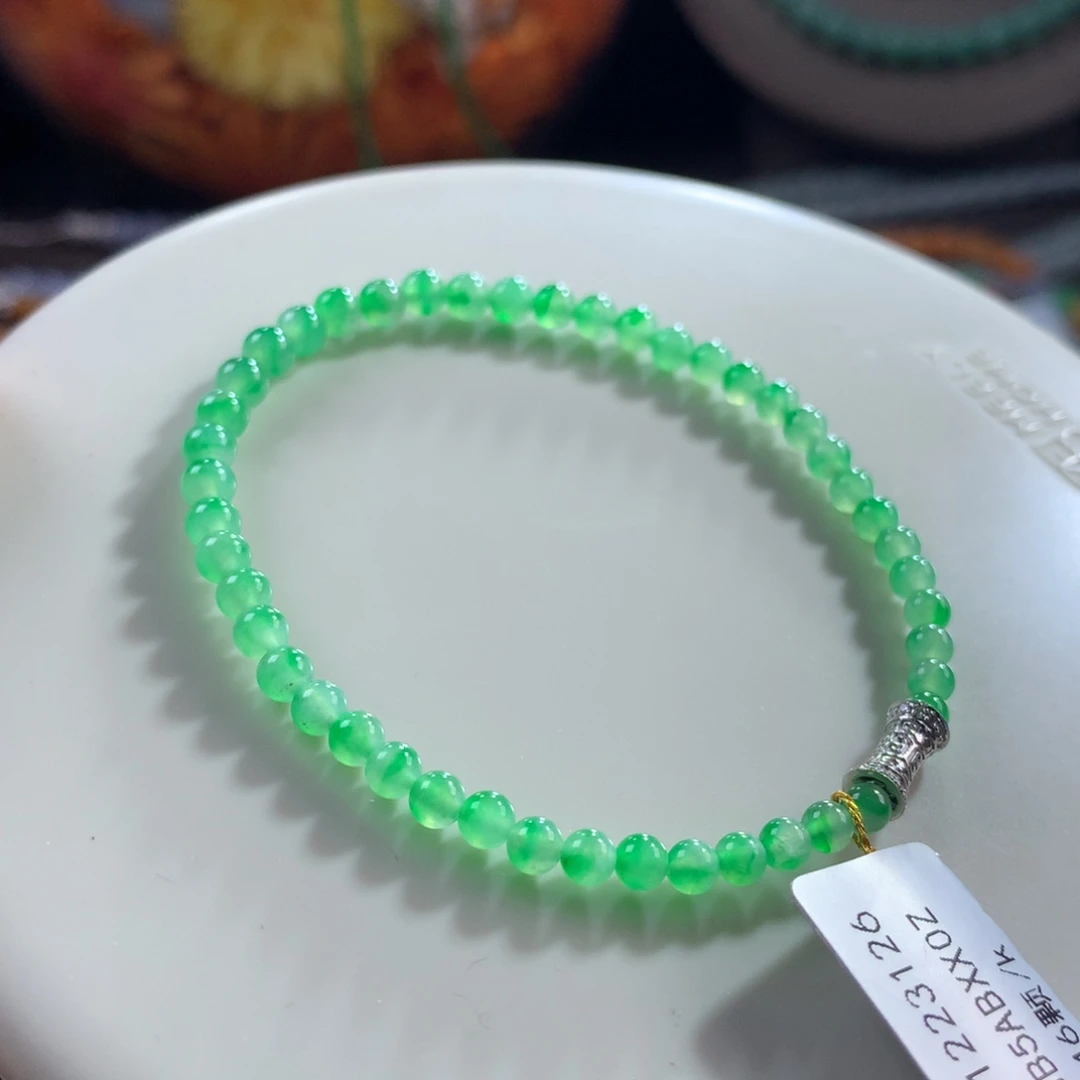 翡翠未镶嵌手链冰种甜阳金丝绿小米单圈卡3.3~4.1