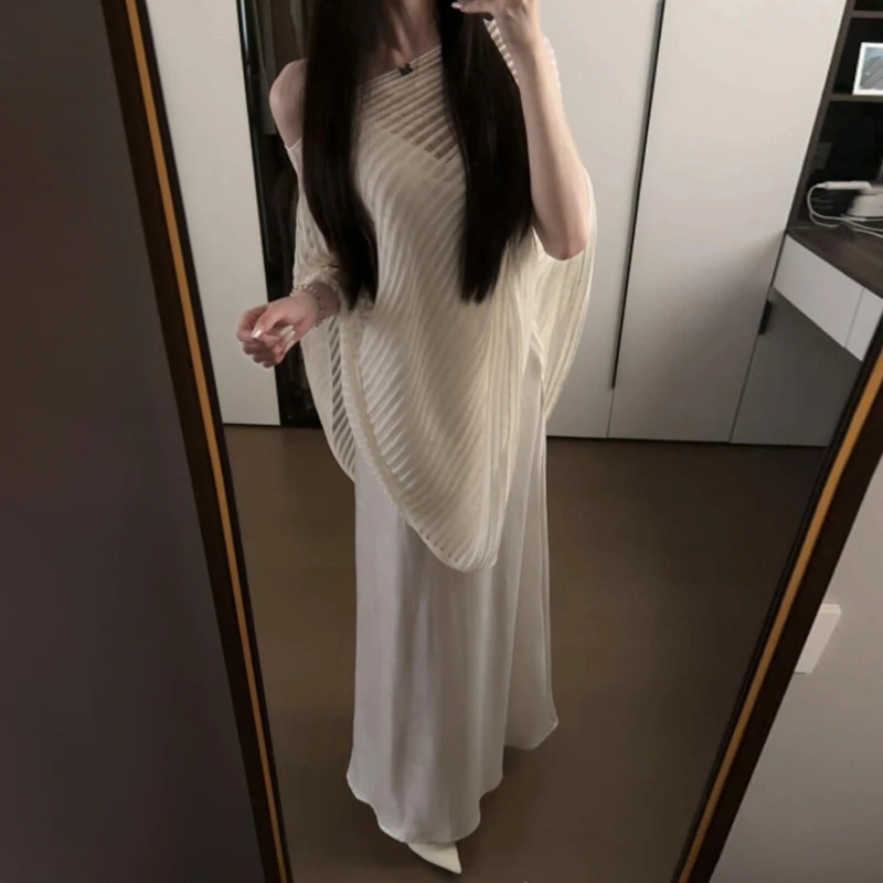 设计感慵懒风外搭白色镂空防晒罩衫女夏2025新款宽松薄款斜肩上衣