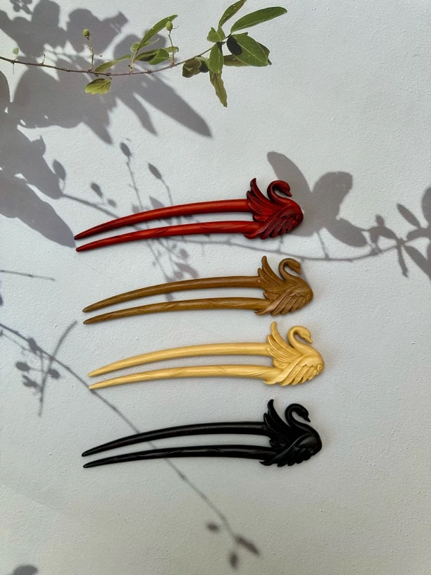 【天鹅】实木u型双钗黑天鹅黄杨木简约可爱时尚百搭气质日常