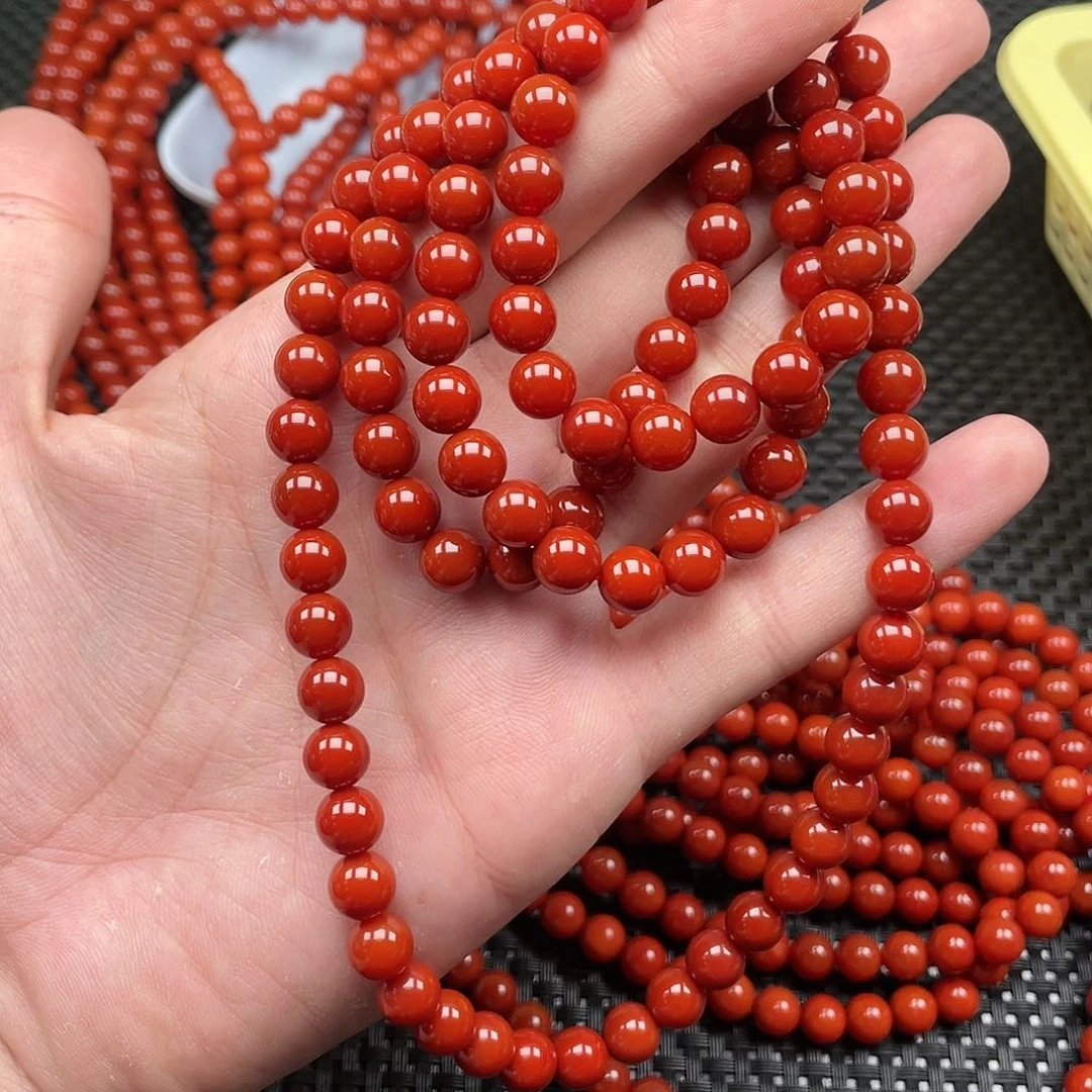 南红玛瑙8mm柿子红圆珠108长链未镶嵌