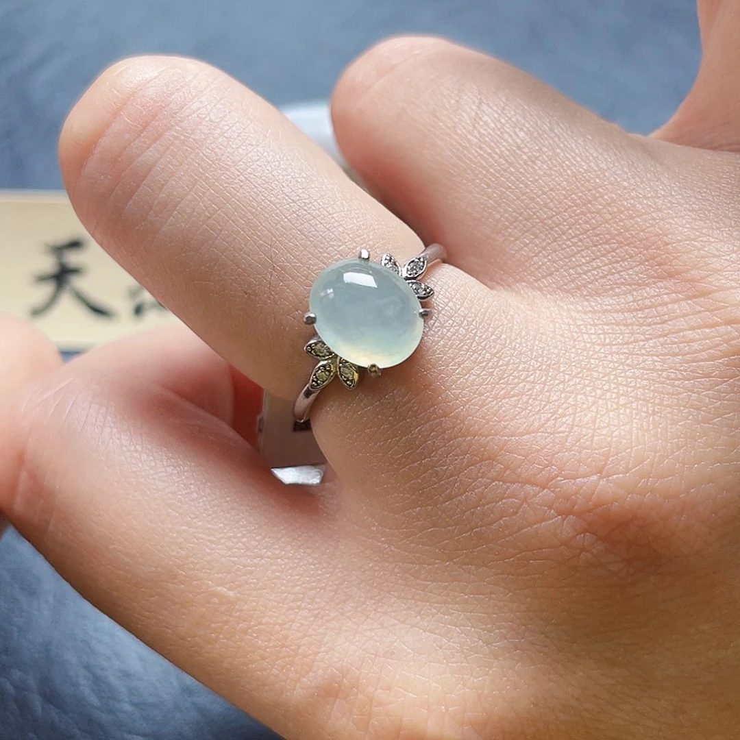 翡翠戒指银S925镶嵌戒指