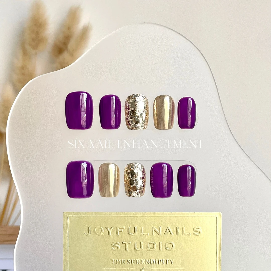 【紫气东来】高端·手工穿戴美甲10片时尚百搭紫色魔镜亮片气质显白