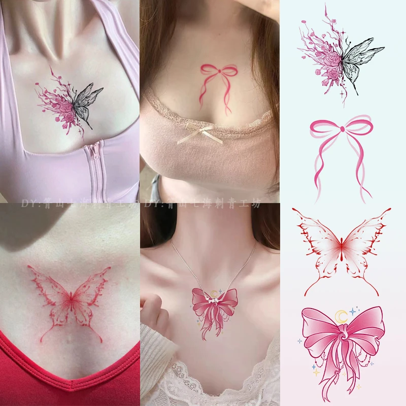 纹身贴防水女持久性感高级仿真少女风蝴蝶锁骨胸口小清新遮盖疤痕