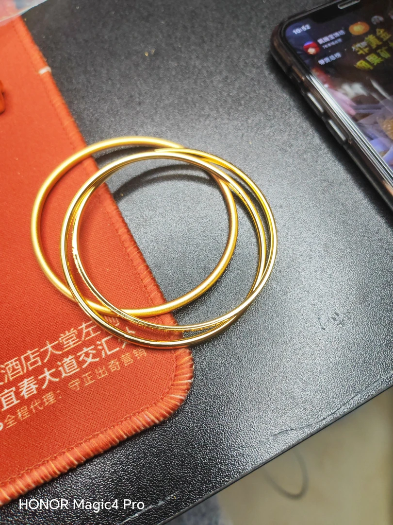 合金手镯 碎碎冰双环手镯 网红同款碎冰纹百三圈手环仿金手饰