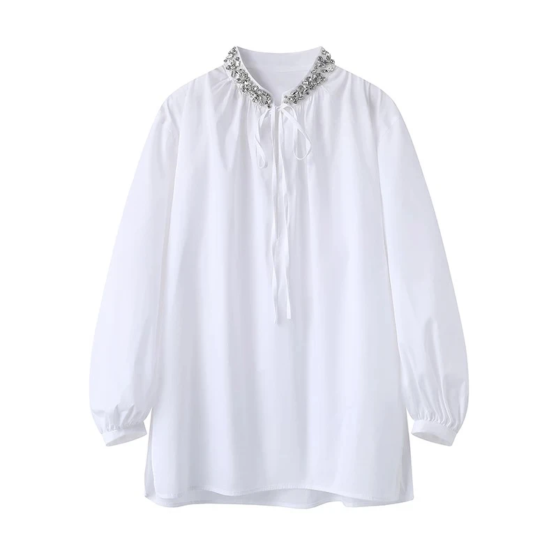 189早春新款衬衣白色钻饰骨感上衣