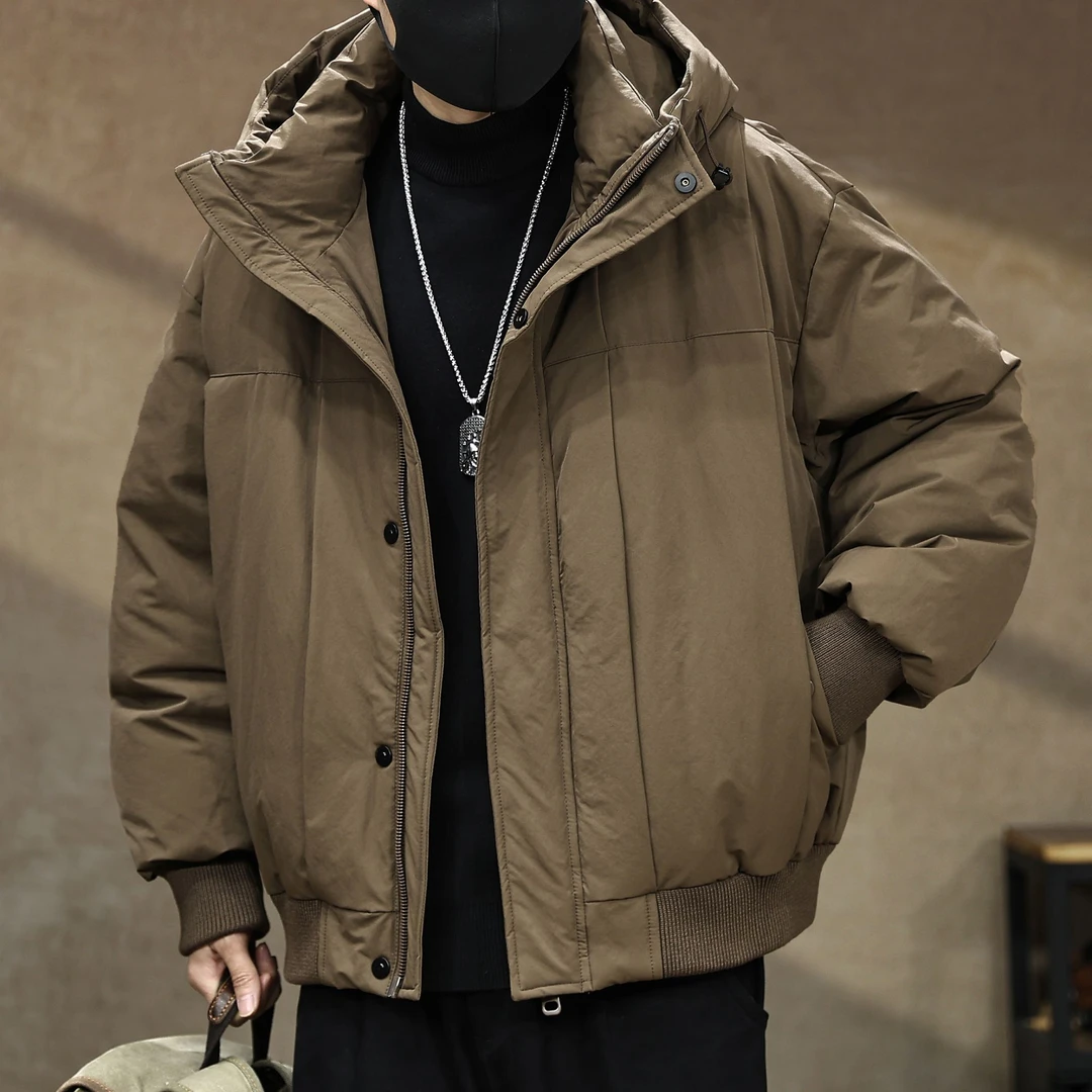 高端美式简约90白鸭绒工装连帽羽绒服男冬季新款防寒保暖短款外套