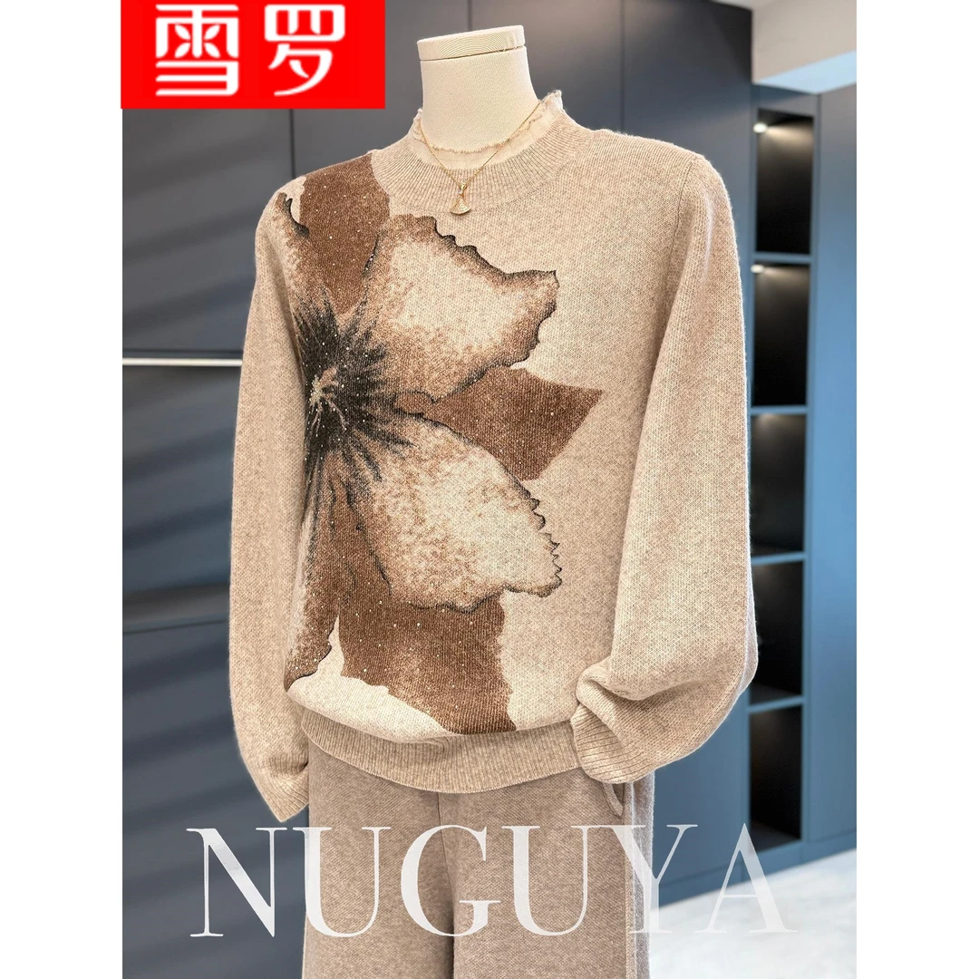 时尚休闲妈妈装针织衫女高领秋冬新款上衣气质百搭中老年毛衣打底