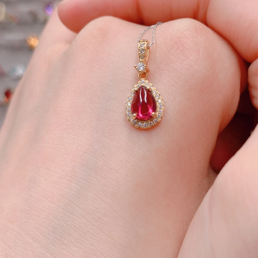 银S925镶嵌吊坠(不含链)石榴石