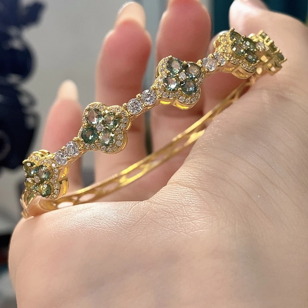 蓝宝石手镯银S925镶嵌蓝宝石福利款56-58