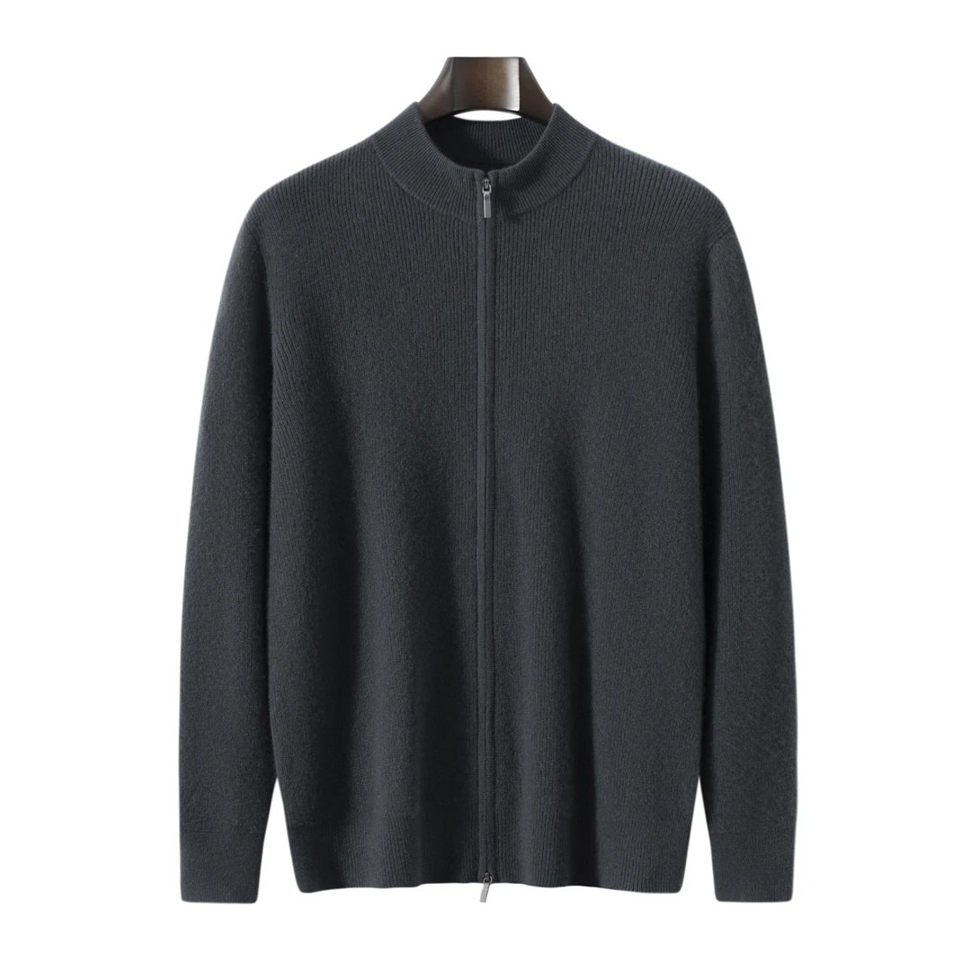 【不议价】100%山羊绒男士12针加厚款半高拉链休闲针织长袖羊绒开衫