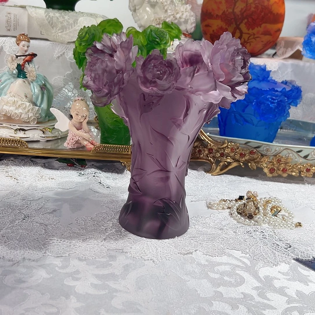 陶瓷紫色牡丹花小蛮腰花瓶