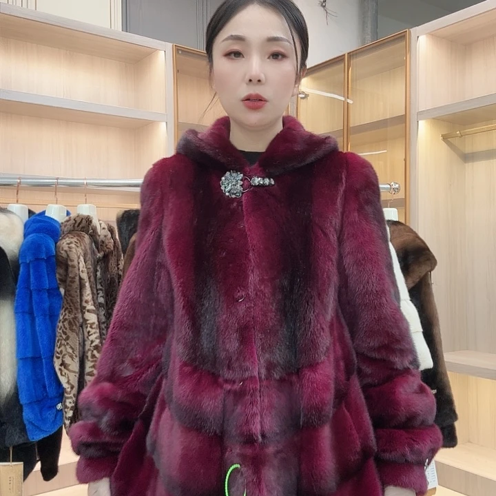 中长酒红色连帽01072