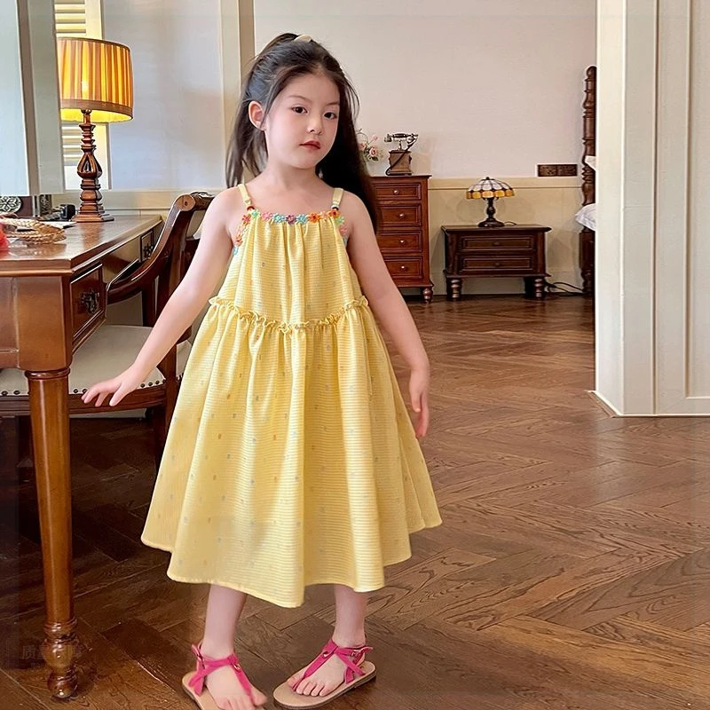 女童裙子幼儿园可爱甜美波点吊带裙连衣裙夏季清新超萌小个子短裙