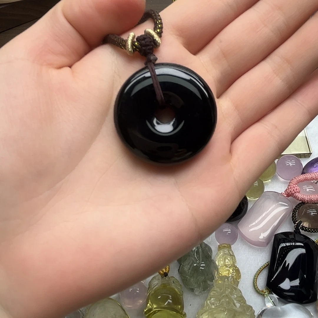 未镶嵌水晶颈饰黑水晶平安扣