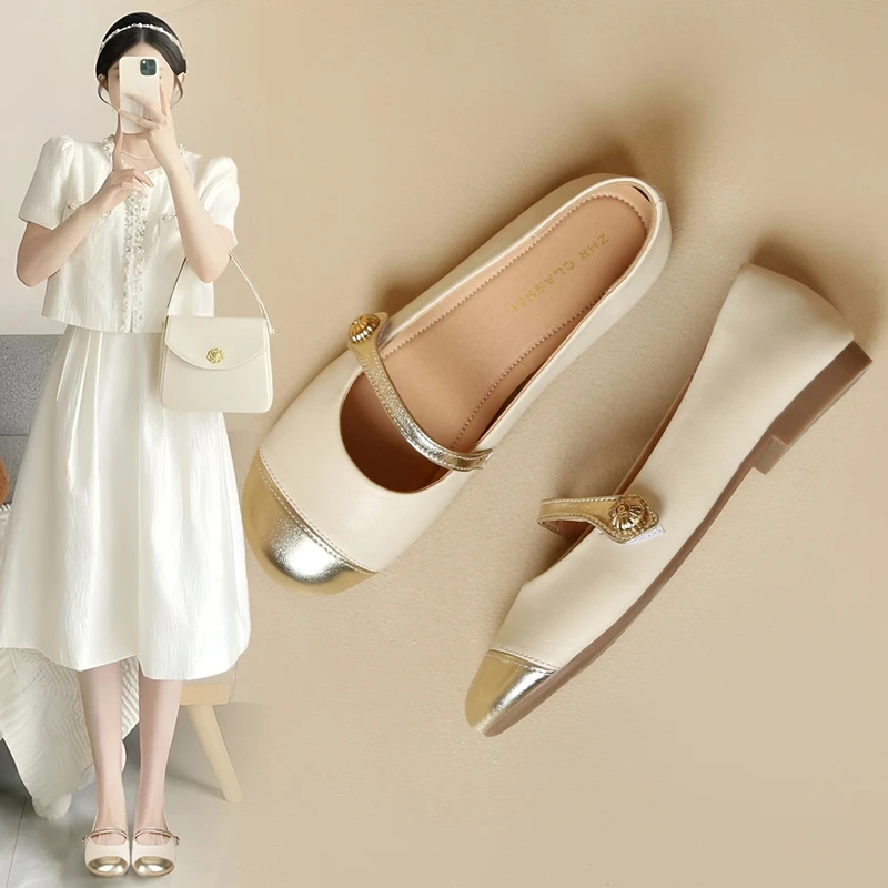 ZHR/则则玛丽珍单鞋平底百搭女2025新款低跟法式软底温柔风中跟百