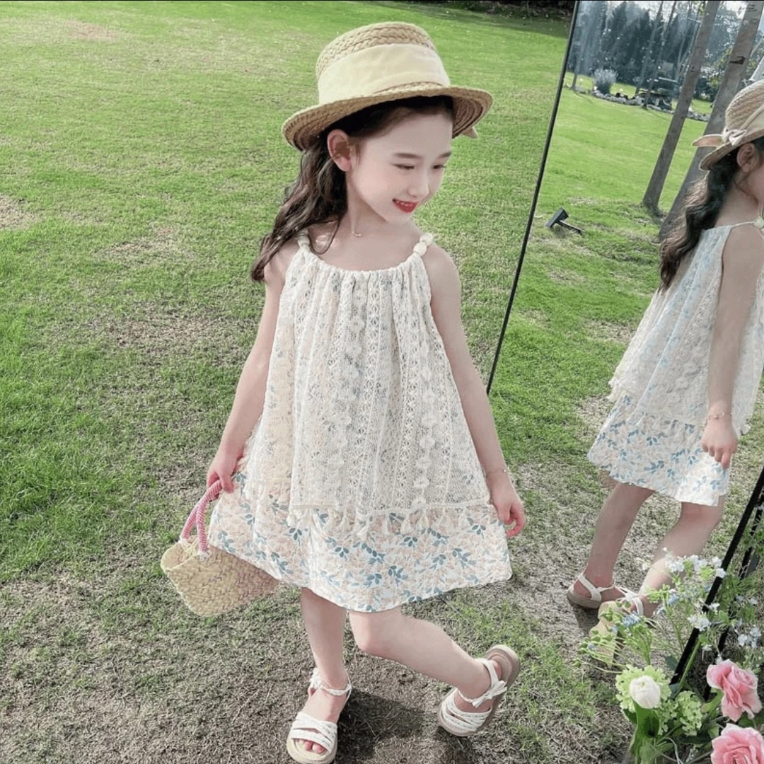 女童夏季时尚韩版碎花新款2025甜美吊带裙宝宝洋气甜美可爱连衣裙