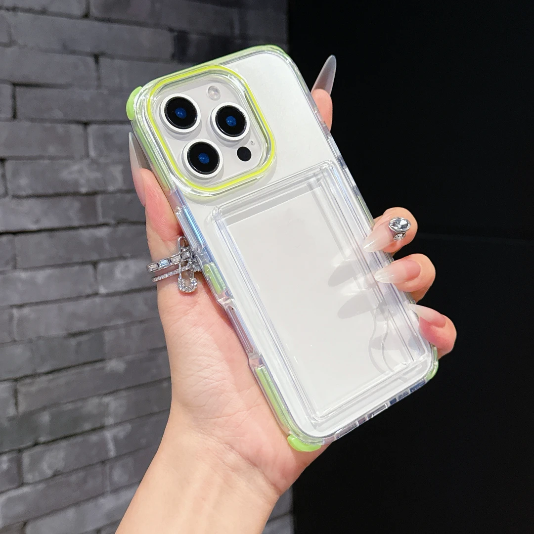 适用简约透明插卡套苹果16/15/14/13手机壳男女全包保护套青春