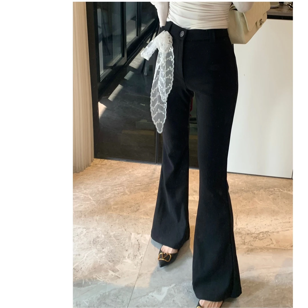 春秋黑色直筒显瘦微喇裤