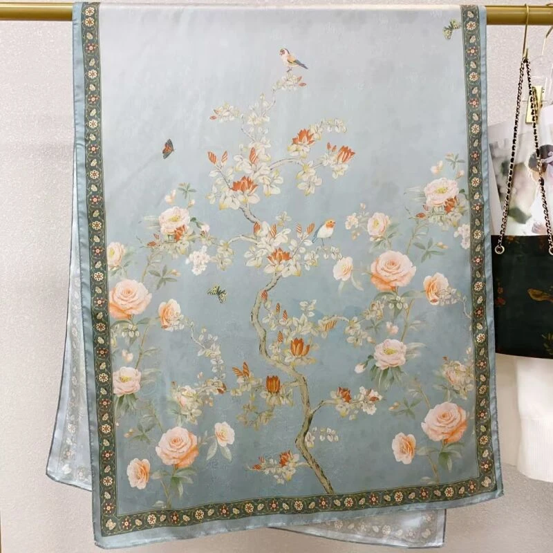 H17【杏花疏影】180*70薯莨暮云纱长巾香云重磅大气国风提花高端百