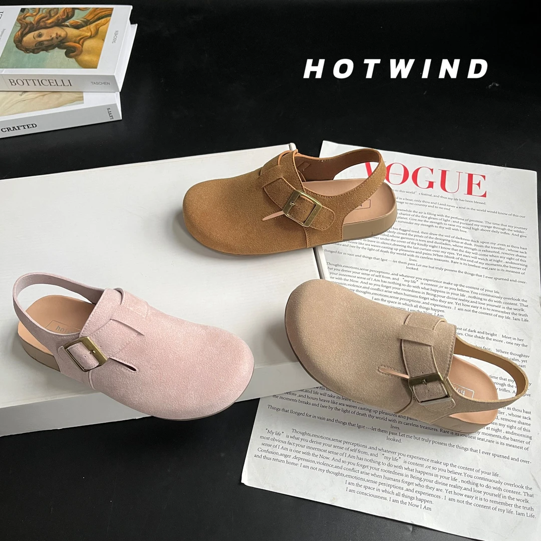 Hotwind/热风时尚勃肯女2025春季新款百搭休闲一脚蹬舒适单鞋