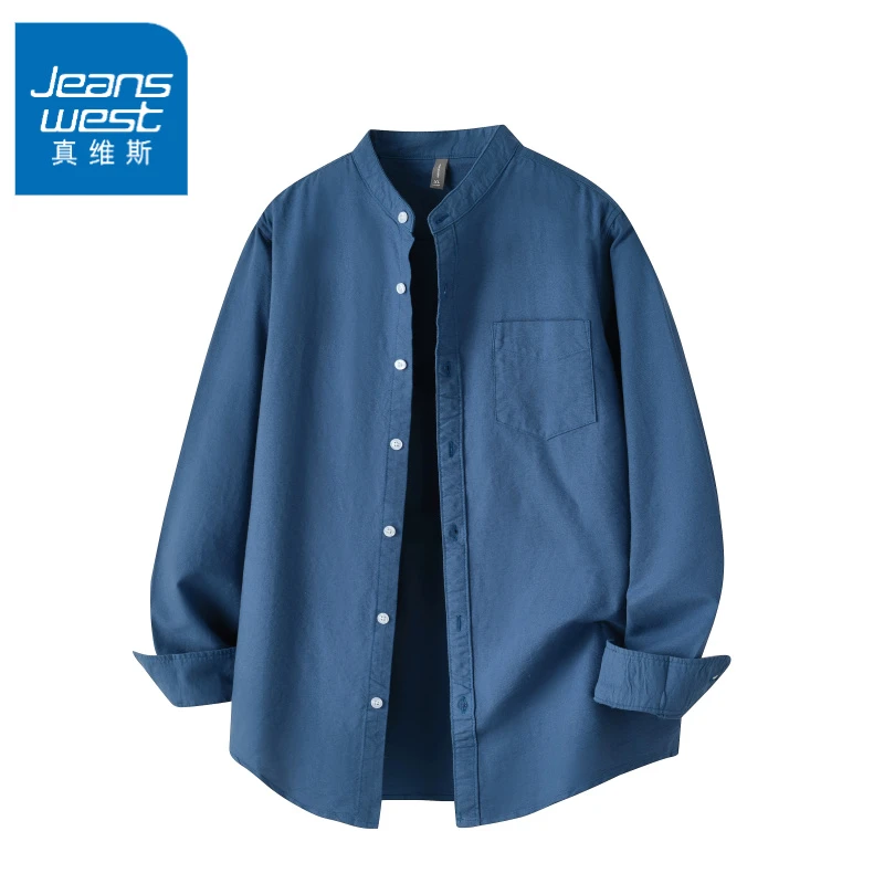 Jeanswest/真维斯长袖衬衫男士春夏新款高端薄款休闲百搭纯色衬衣