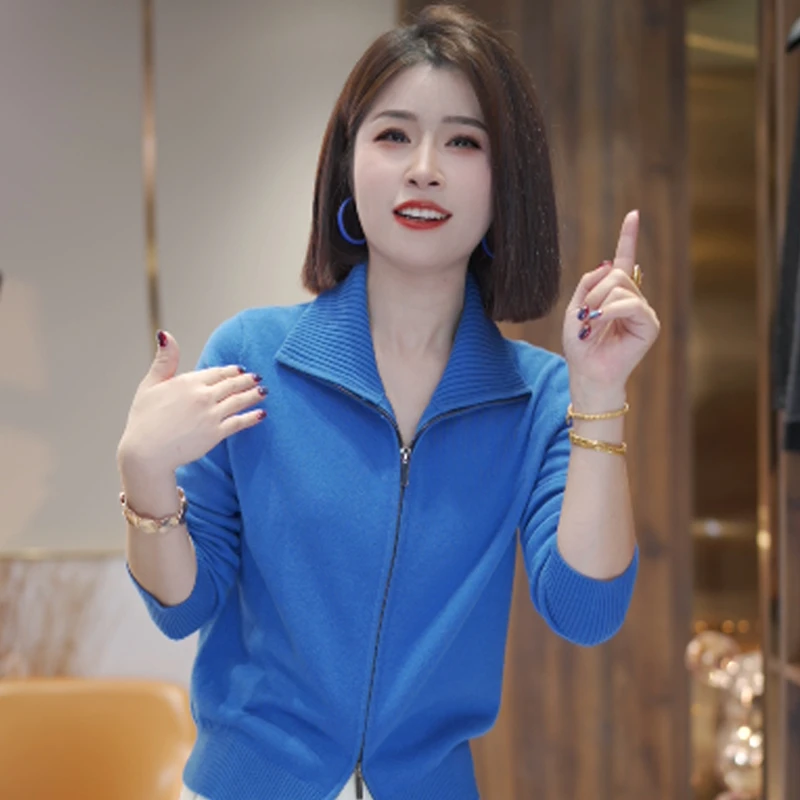 【松弛老钱】重磅加厚立领撞色双拉链针织衫MG8516