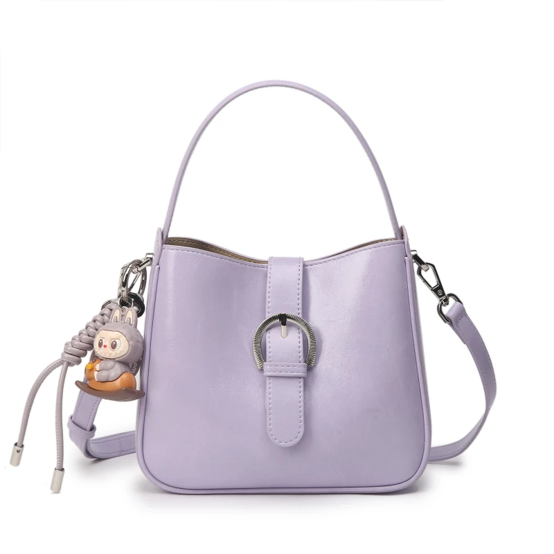 【RAIN·CUN】轻奢可爱挂件手提斜挎马鞍包 SKL-7336-紫色