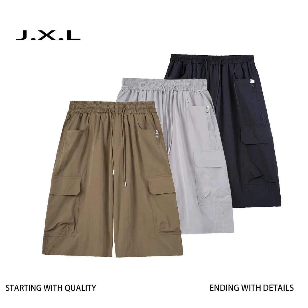 夏季潮流七分裤男款凉感透气速干宽松版松紧腰跑步运动休闲工装裤