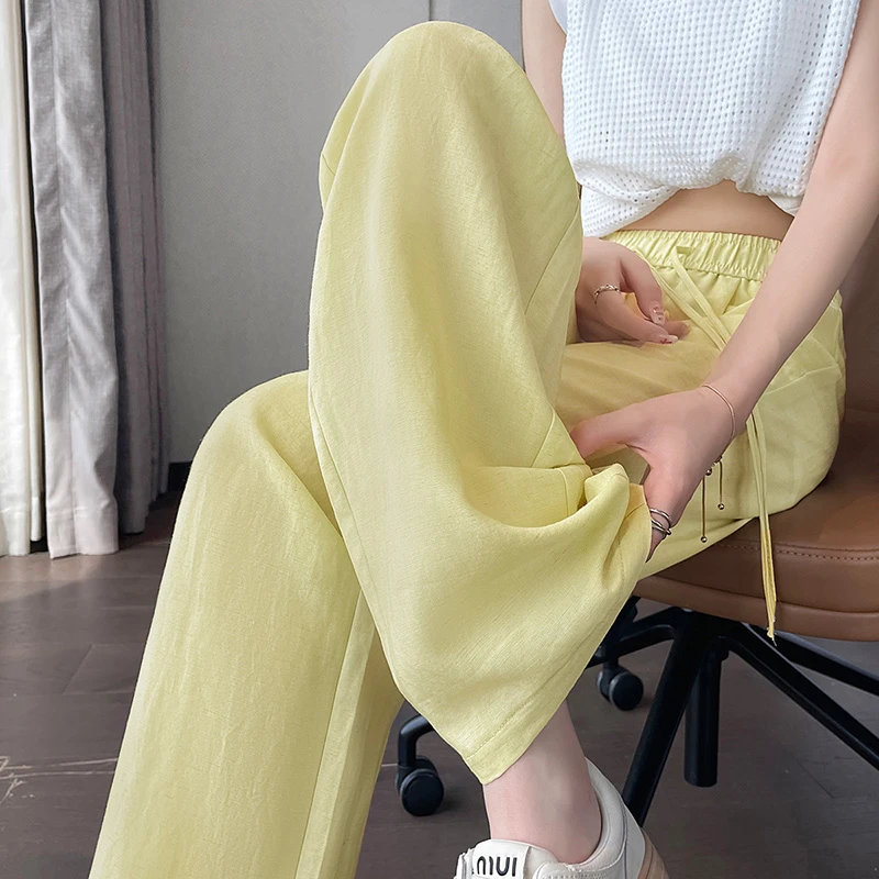 夏季薄款莱赛尔天丝阔腿裤女休闲冰丝亚麻裤子宽松窄版直筒山本裤