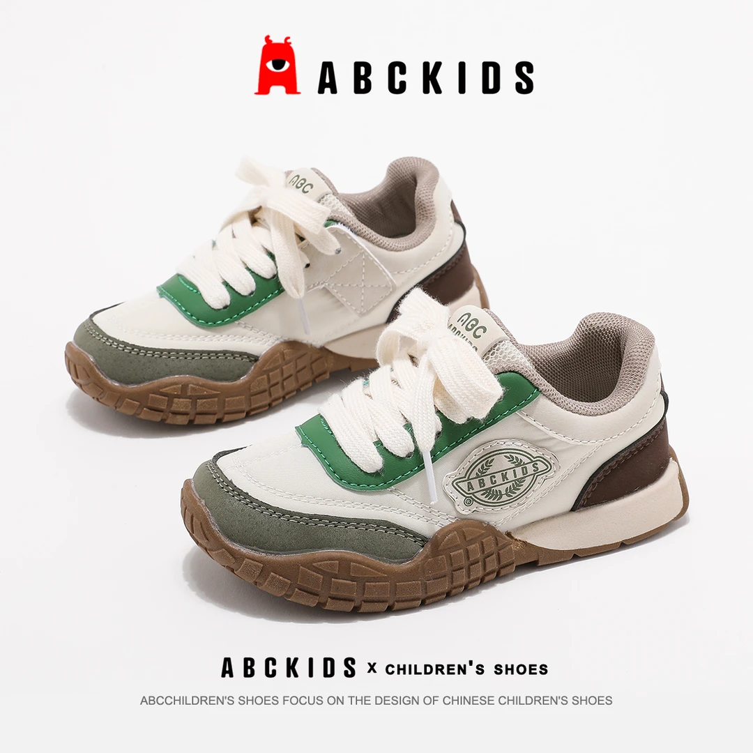 Abckids儿童运动鞋男童百搭德训鞋2025秋季新款网面软底休闲鞋子