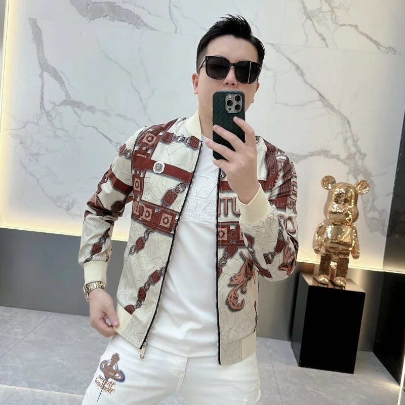 WEBUNSAPET维比萨玻个性印花棒球领夹克男时尚修身薄款外套