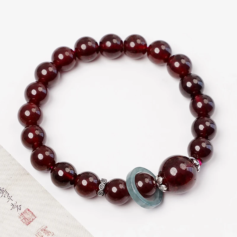 原创单圈石榴石翡翠跑环手链-8772