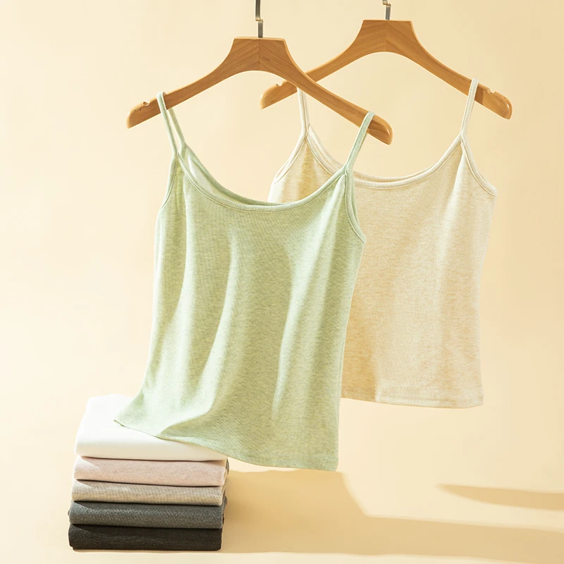 新款秋冬德绒保暖吊带背心女大码发热内搭纯色打底衫防寒无袖上衣