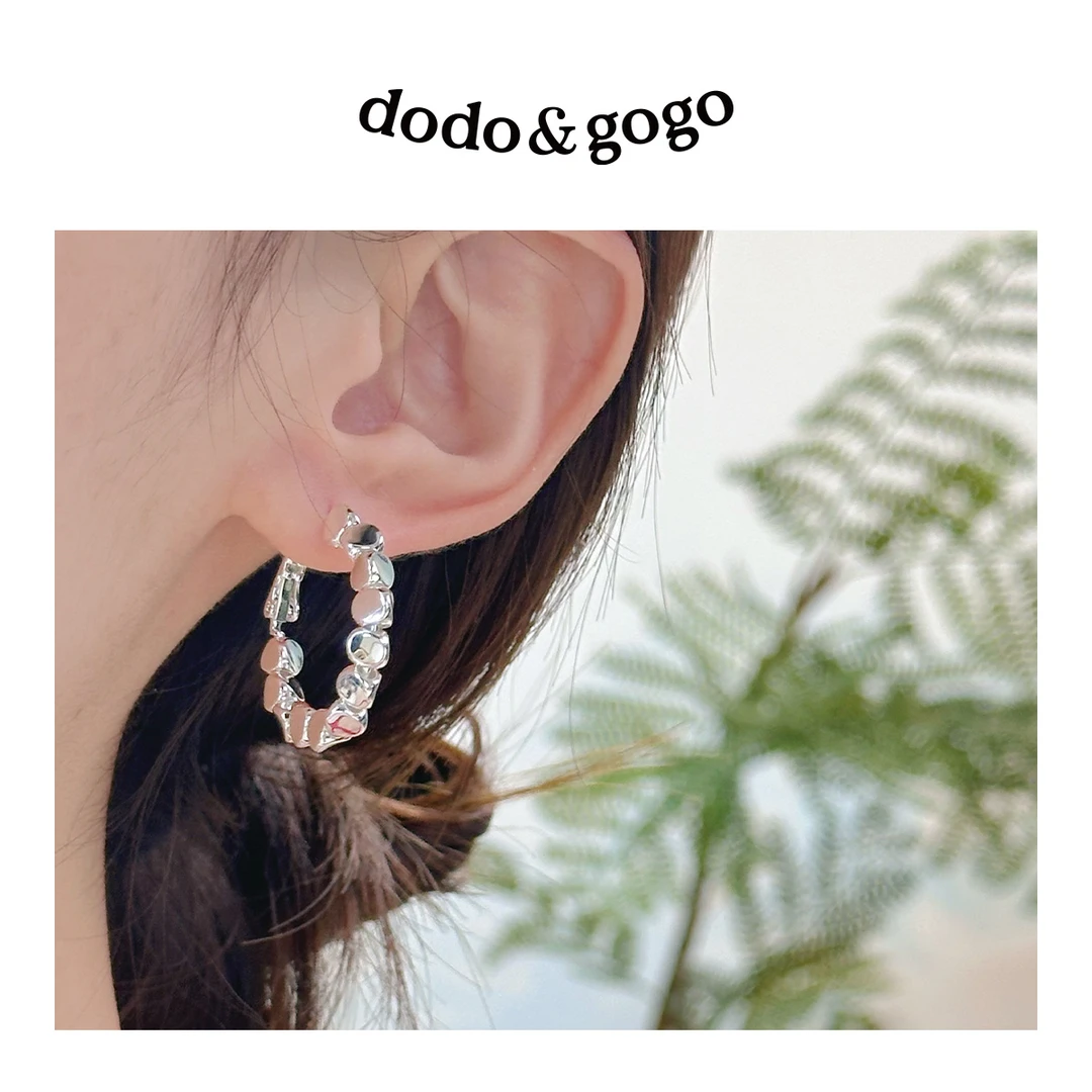 DODOGOGO 合金耳饰 三角方块串珠圈圈耳环女小众简约个性时尚耳扣