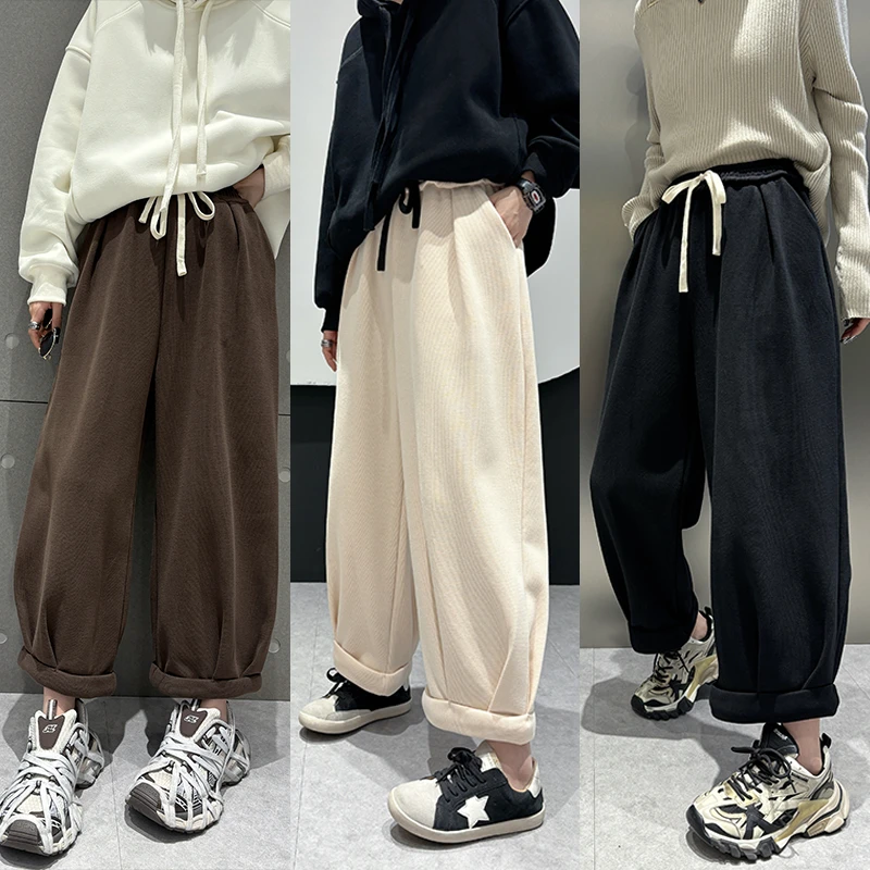 大码女装休闲裤140斤到260斤胖妹妹加绒加厚九分裤宽松裤子秋冬季