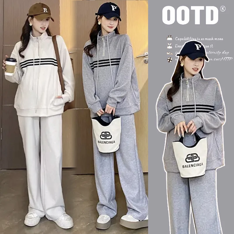 R115#2.21 2024网红针织长袖立领孕妇套装上衣+裤子孕妇两件套套