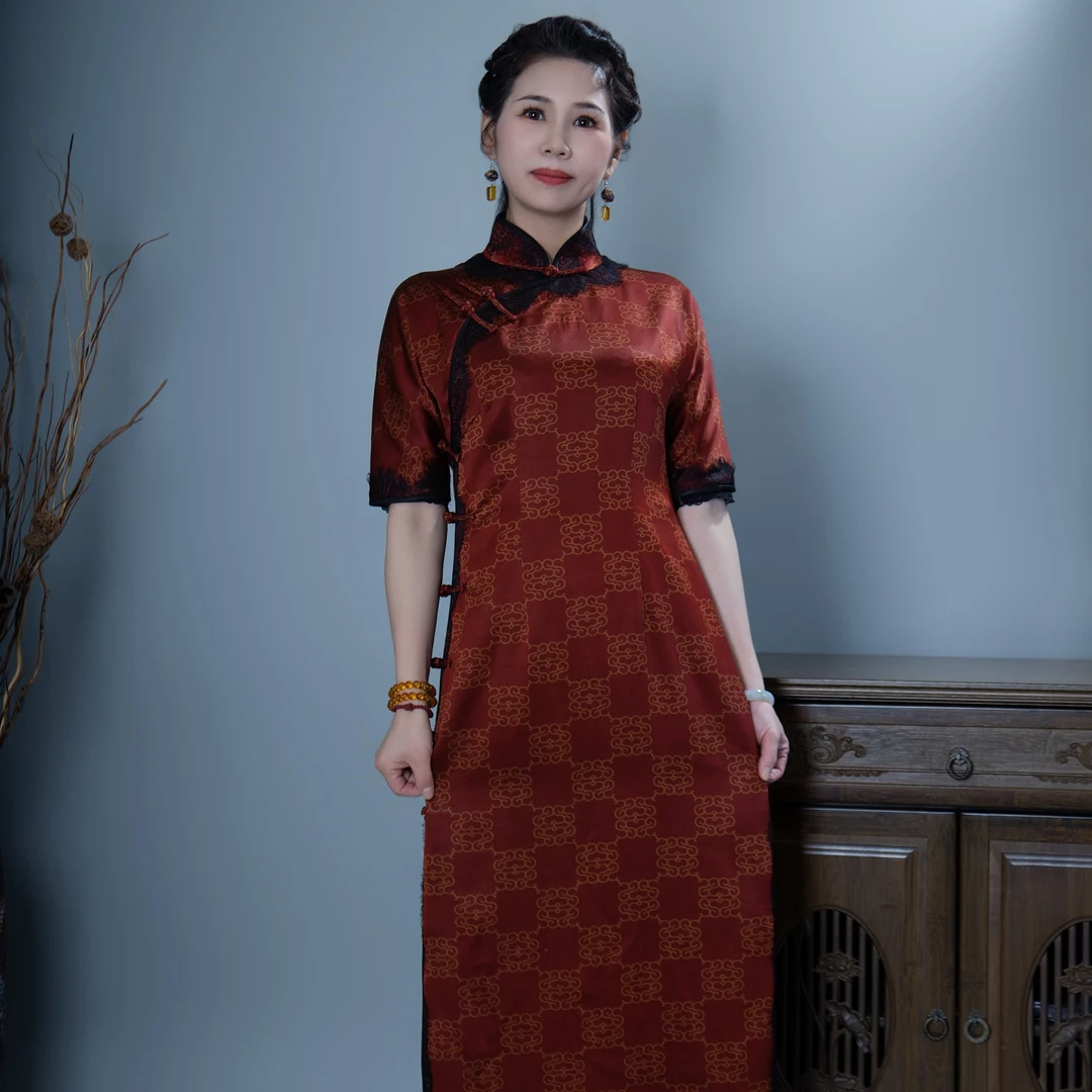 祥安姿服饰L【巳巳如意】国风手工重工蕾丝包边旗袍 C595161-1