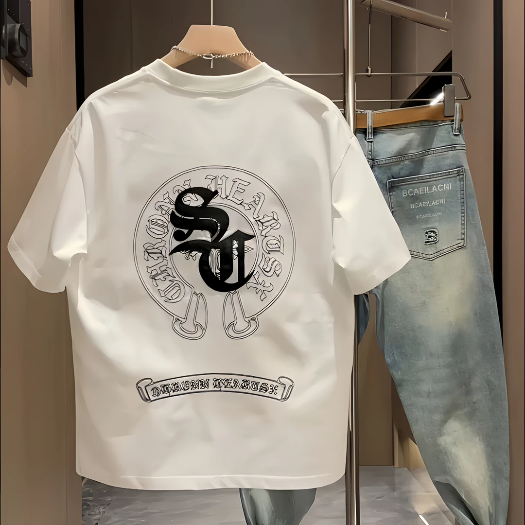 高档 时尚夏季男士潮牌高级短袖青年轻奢品质纯棉T恤百搭休闲上衣