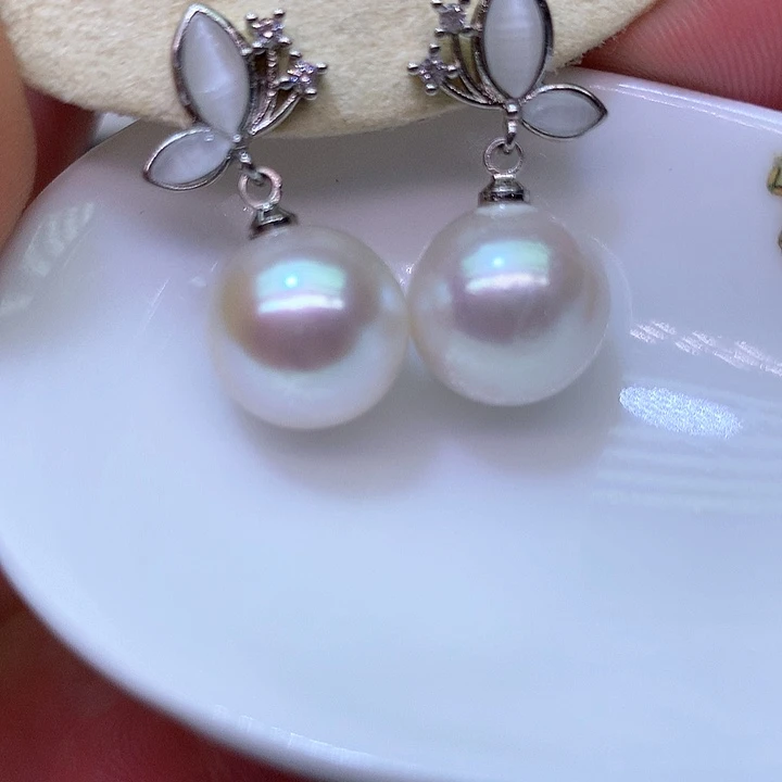 银S925镶嵌耳饰淡水珍珠