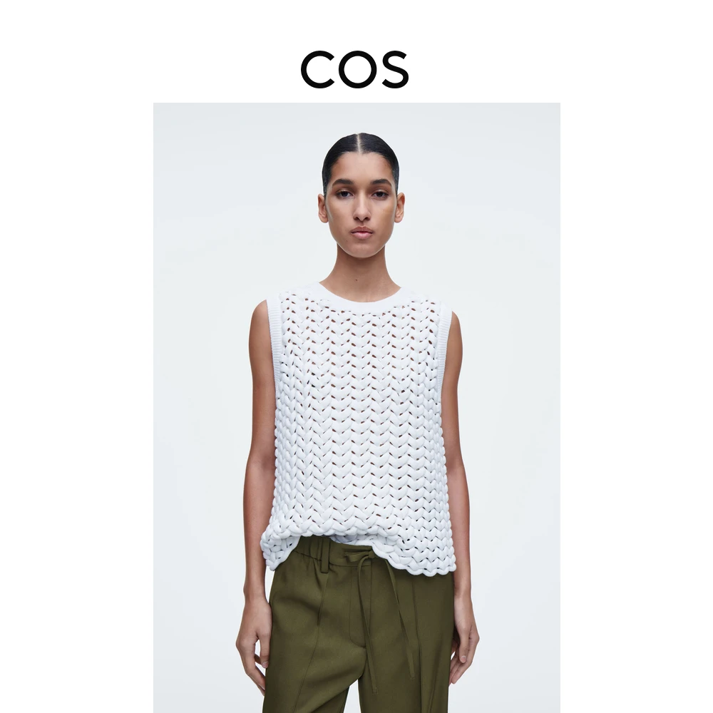 COS女装 标准版型镂空针织圆领背心白色2025春季新品1266823001