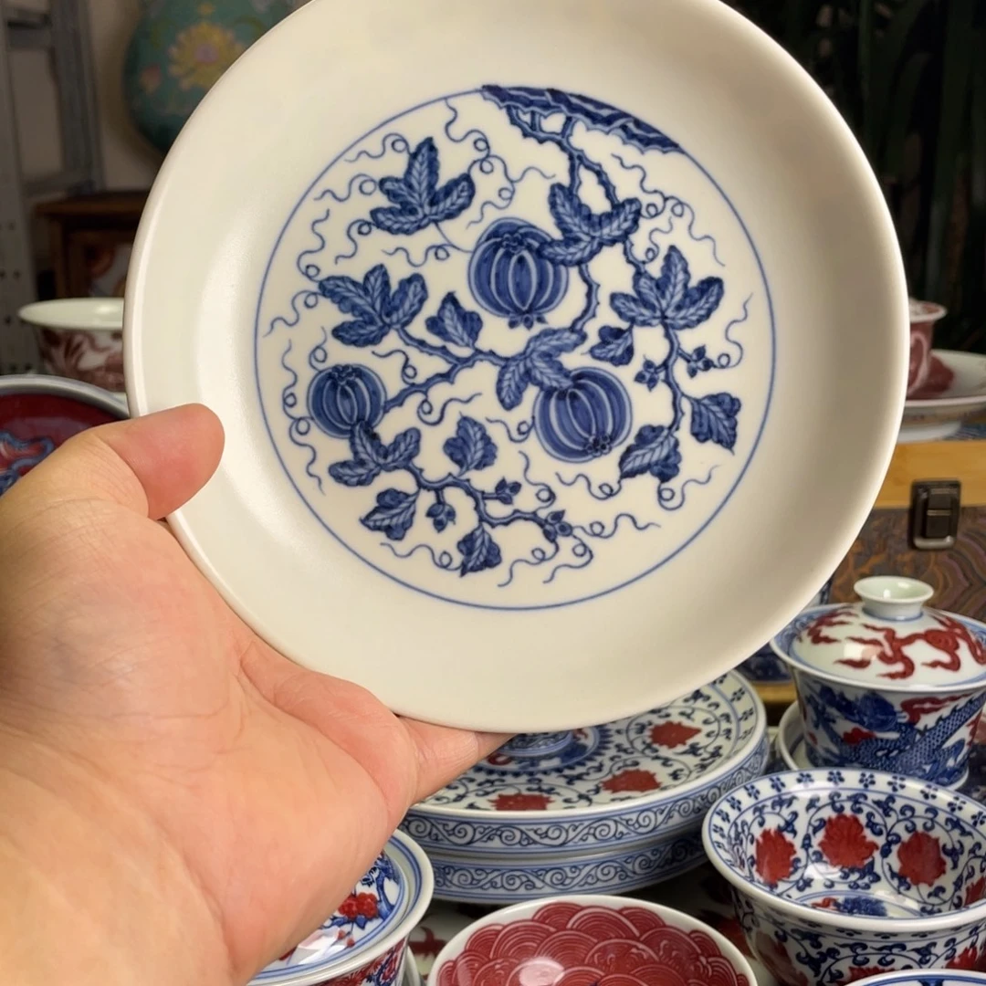 你***？青花缠枝西瓜壶承微瑕
