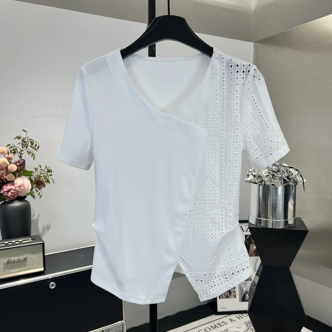 2025夏季新款显瘦时尚不规则百搭女装休闲短袖T恤