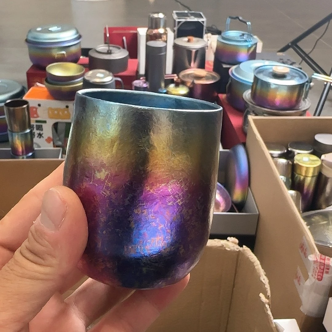 纯钛蓝边炫彩鹅蛋杯