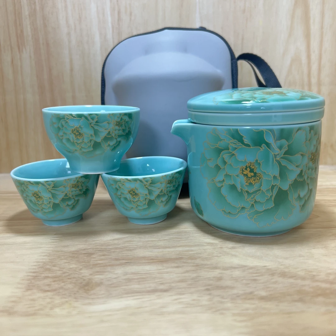 【至茗堂】绿牡丹陶瓷旅行套一壶三杯 LC Q
