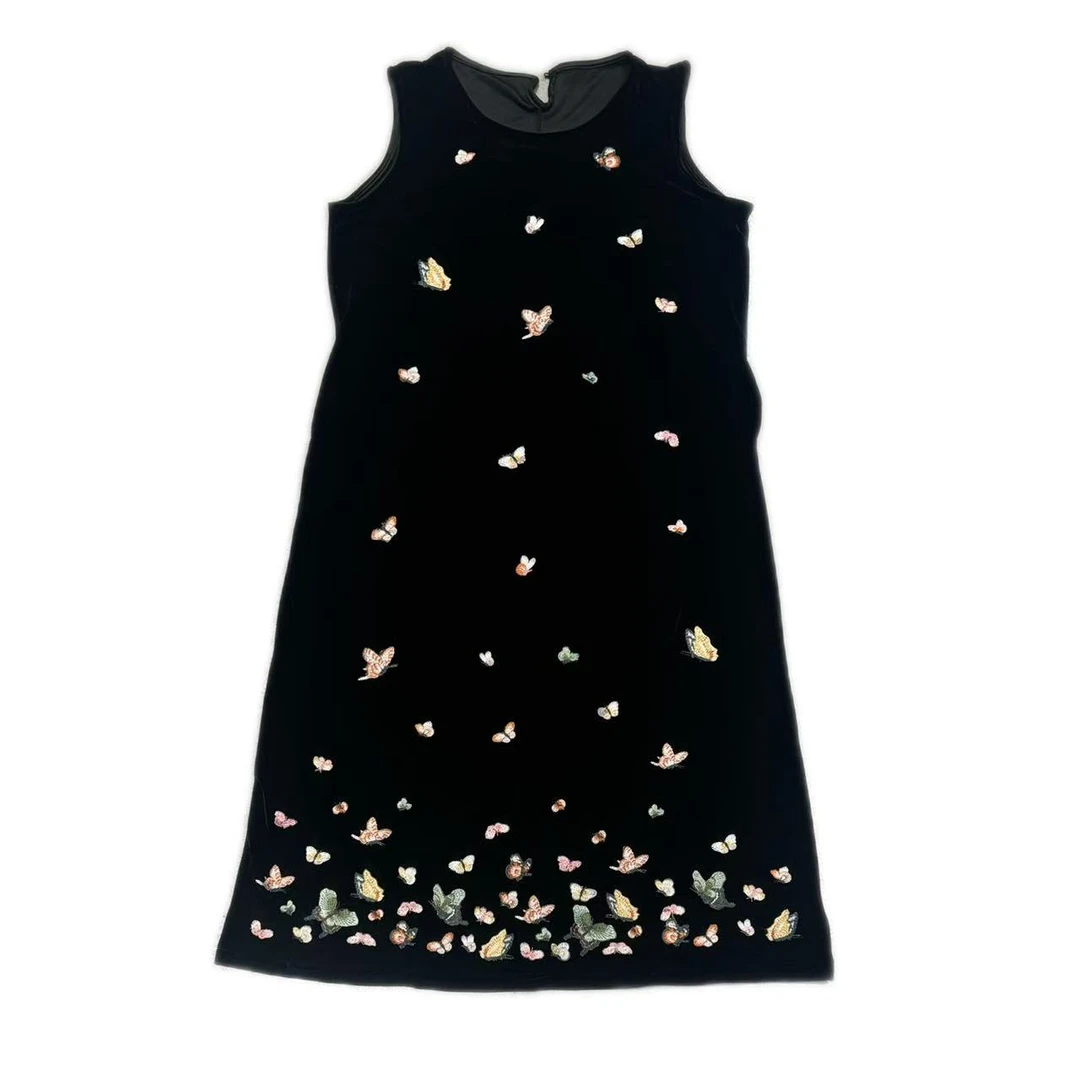 2666#夏季新款新中式《花飞蝶舞》国风高级感旗袍遮肉显瘦连衣裙